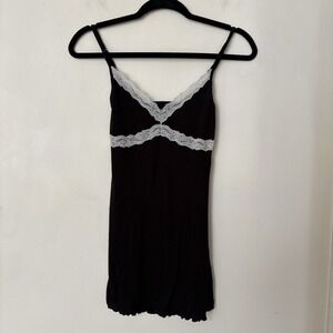 Women's Size S Y2K Black Lace Trim Cami Slip Top Coquette Lingerie Style Dainty